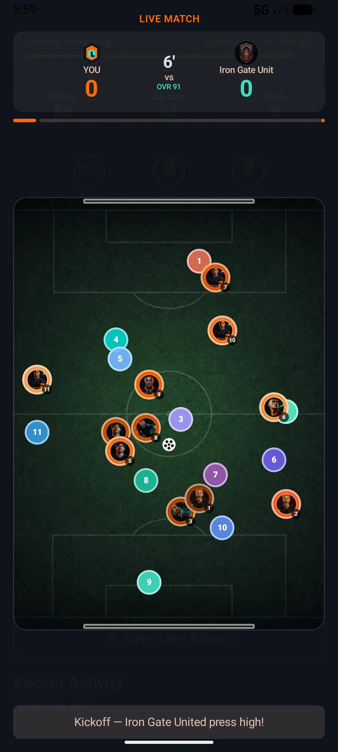 Winline – live match simulation